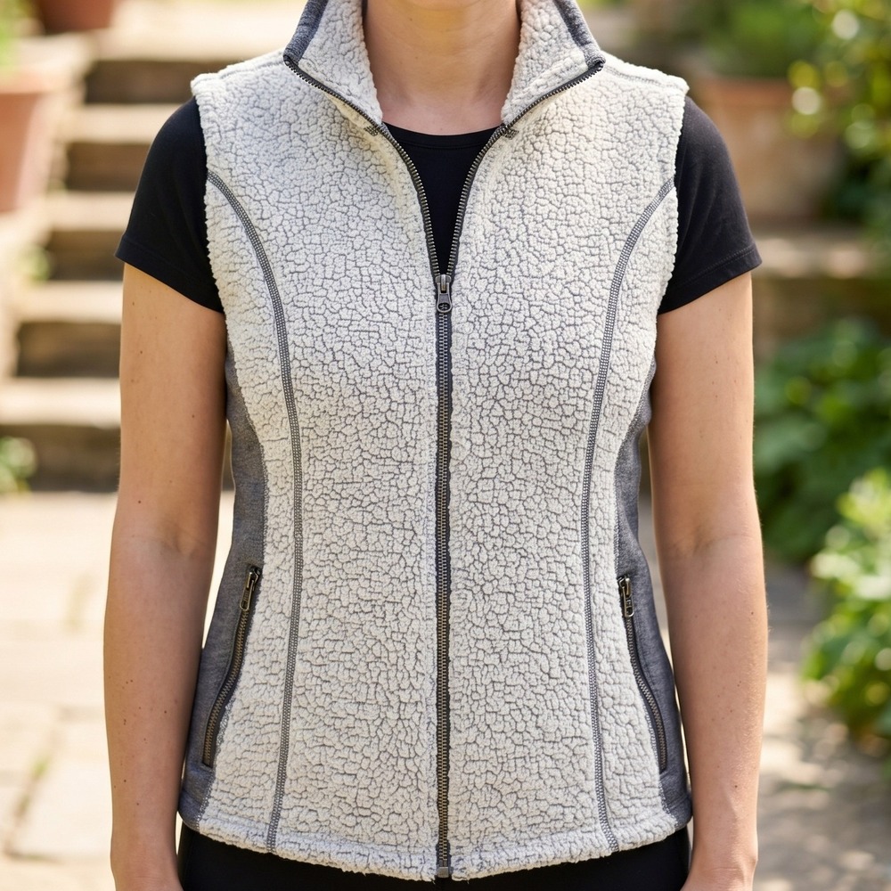Kuhl Flight Vest Womens Grey Oatmeal Full Zip Fleece Outdoor Hiking Layer